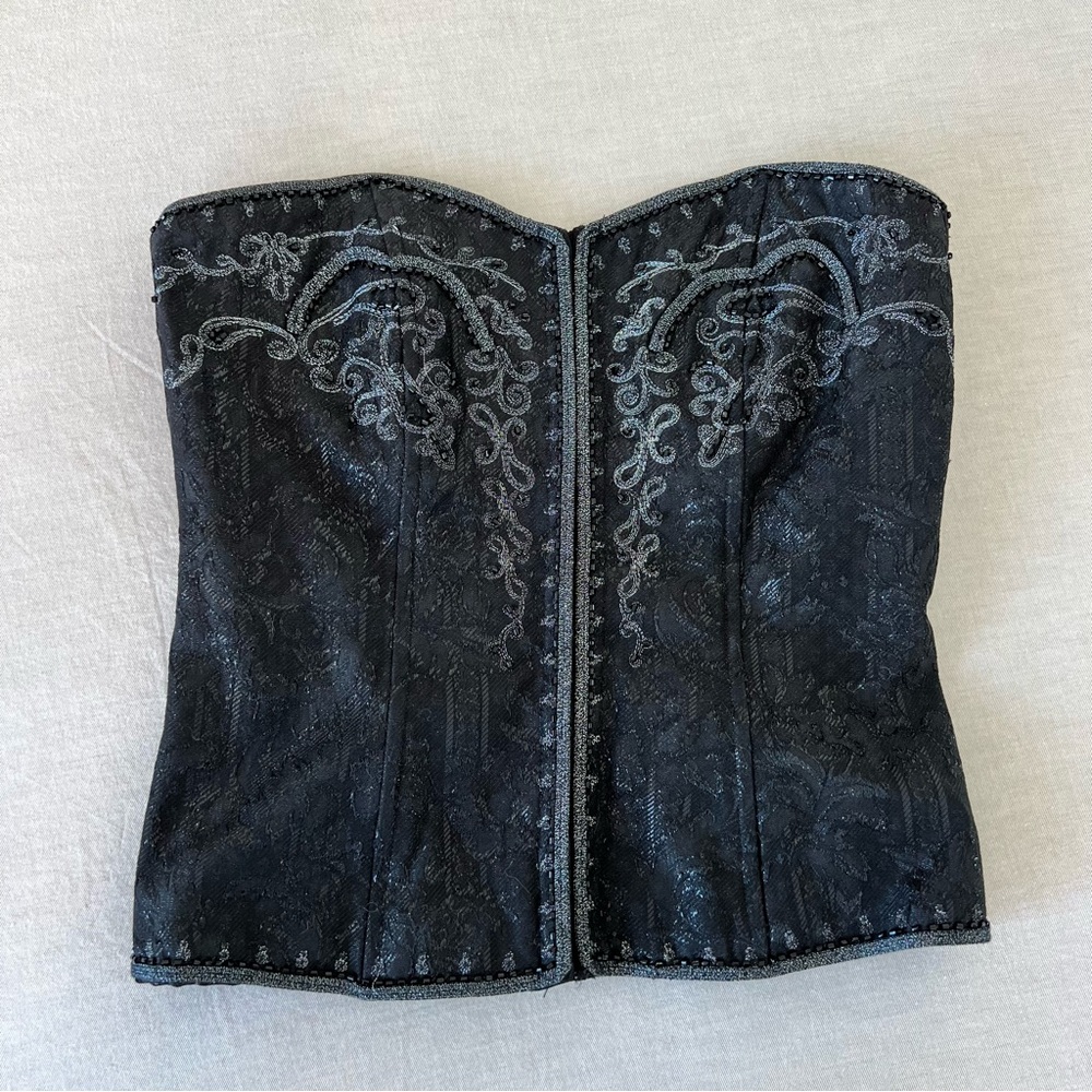 Black embroidered corset top